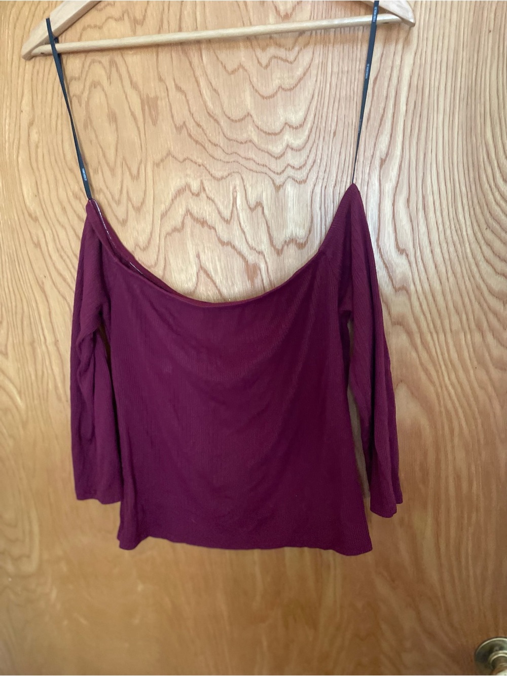 Forever 21 Wine Off-Shoulder Long Sleeve Crop Top